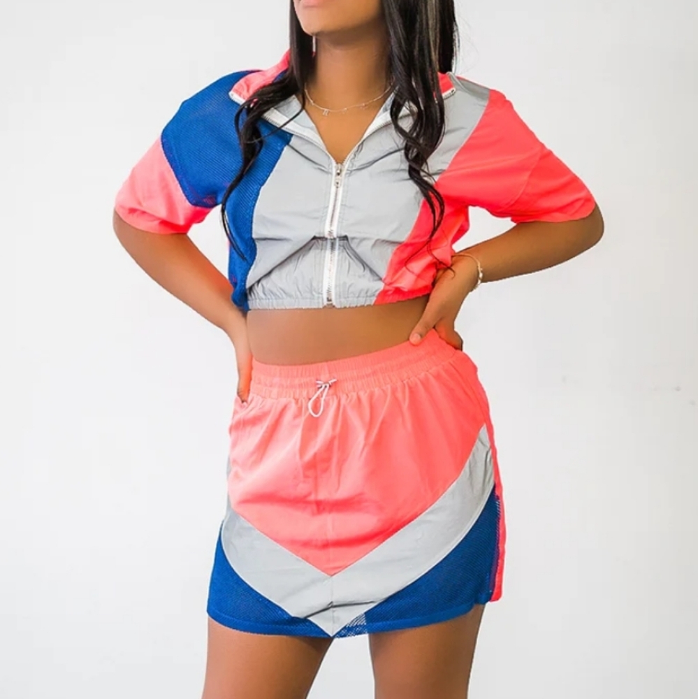 NWT Capsule  reflective zippered crop with Skirt
